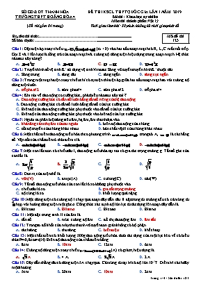 Đề thi khảo sát chất lượng THPT Quốc gia lần 1 môn Vật lý - Mã đề 123 - Năm học 2019-2020 - Trường THPT Hoằng Hóa 4 (Có đáp án)